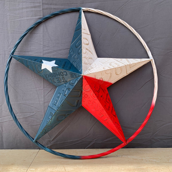 TEXAS LICENSE PLATE STAR RED WHITE & BLUE BARN METAL LONE STAR WESTERN HOME DECOR HANDMADE NEW 12",16",24",32",36"