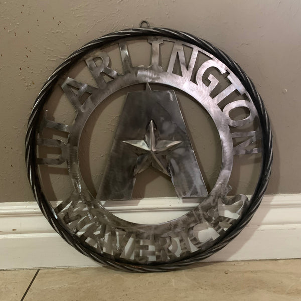 UTA ARLINGTON CUSTOM RAW METAL VINTAGE CRAFT TEAM SIGN WETSERN HOME DECOR HANDMADE