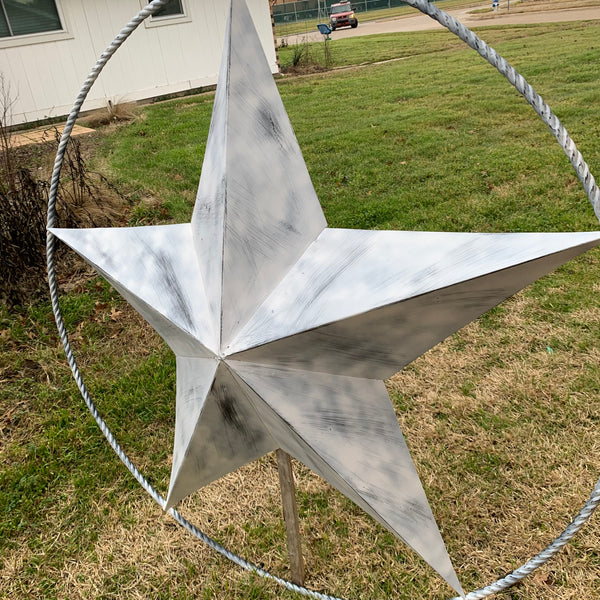 5 FOOT WHITE DISTRESSED STAR TWO TONE TEXTURE BARN STAR METAL LONESTAR TWISTED ROPE RING WESTERN HOME DECOR HANDMADE NEW