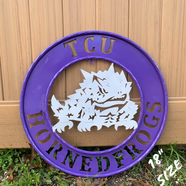 18",24",32" TCU HORNED FROGS CUSTOM METAL VINTAGE CRAFT TEAM SIGN WESTERN HOME DECOR HANDMADE