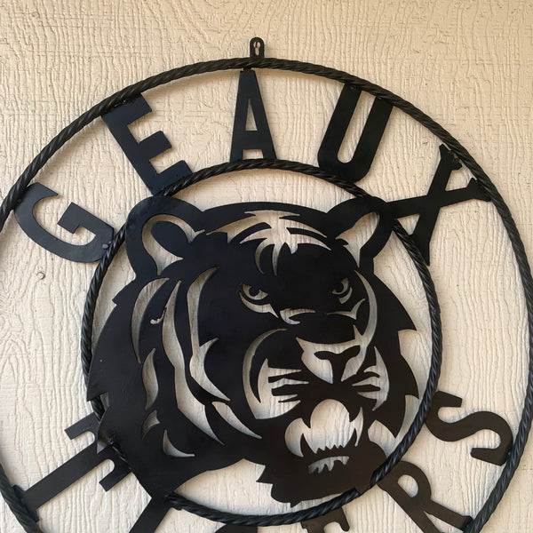 GEAUX TIGERS BLACK CUSTOM METAL VINTAGE CRAFT SIGN TEAM HANDMADE