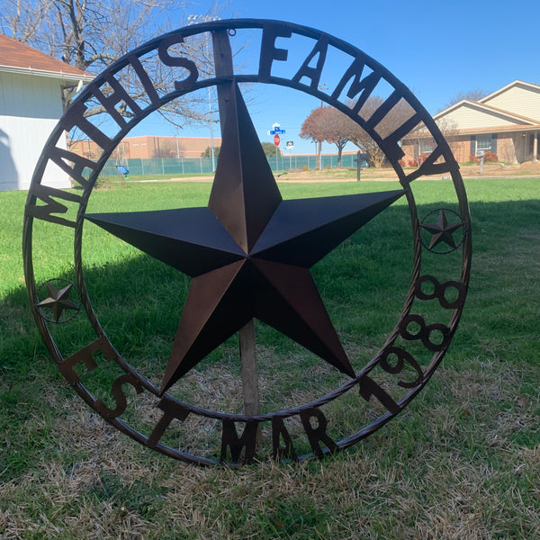 MATHIS STYLE CUSTOM NAME STAR BARN STAR 3d METAL LONESTAR TWISTED ROPE RING WESTERN HOME DECOR RUSTIC BRONZE COPPER HANDMADE 24",32",36",50"