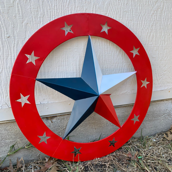 24" WIDE BAND RING BARN STAR METAL LONE STAR 3d WALL ART WESTERN HOME DECOR HANDMADE NEW #EH12758