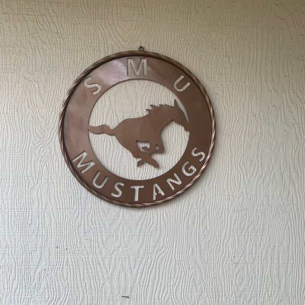 SMU MUSTANGS HAMMERED COPPER METAL CUSTOM VINTAGE CRAFT WALL ART TEAM SIGN HANDMADE