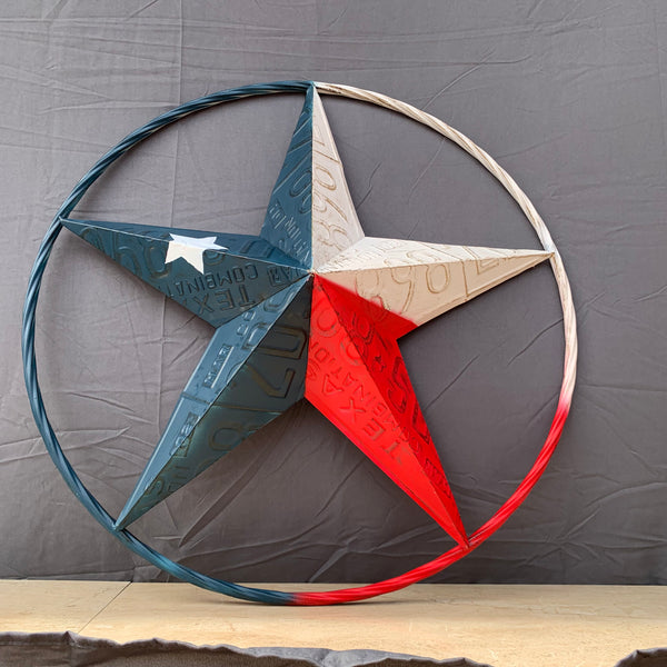 TEXAS LICENSE PLATE STAR RED WHITE & BLUE BARN METAL LONE STAR WESTERN HOME DECOR HANDMADE NEW 12",16",24",32",36"