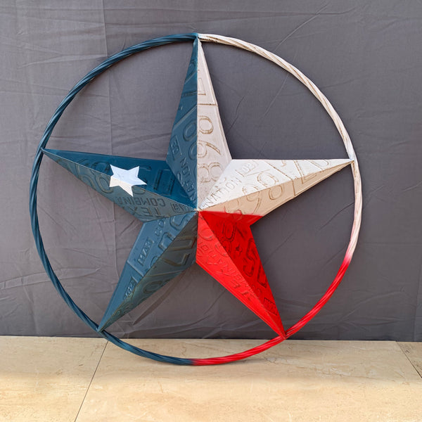 TEXAS LICENSE PLATE STAR RED WHITE & BLUE BARN METAL LONE STAR WESTERN HOME DECOR HANDMADE NEW 12",16",24",32",36"