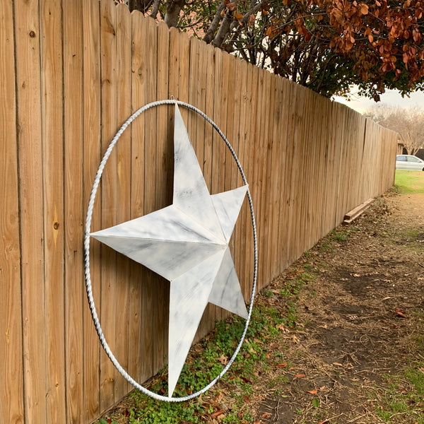 5 FOOT WHITE DISTRESSED STAR TWO TONE TEXTURE BARN STAR METAL LONESTAR TWISTED ROPE RING WESTERN HOME DECOR HANDMADE NEW