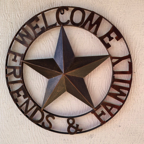 WELCOME FRIENDS FAMILY BARN METAL STAR WALL ART WESTERN HOME DECOR HANDMADE NEW