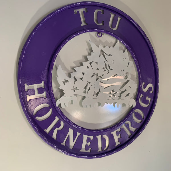 18",24",32" TCU HORNED FROGS CUSTOM METAL VINTAGE CRAFT TEAM SIGN WESTERN HOME DECOR HANDMADE