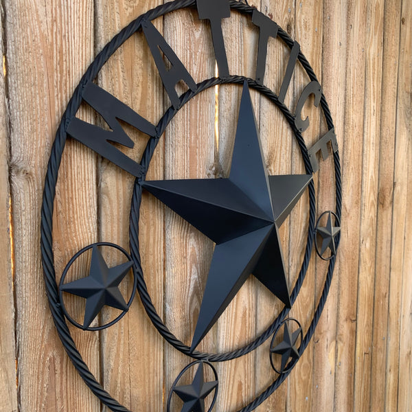 MATTICE STYLE BLACK STAR YOUR CUSTOM NAME BARN METAL STAR 3d TWISTED ROPE RING WESTERN HOME DECOR HANDMADE 24",32",36",50"