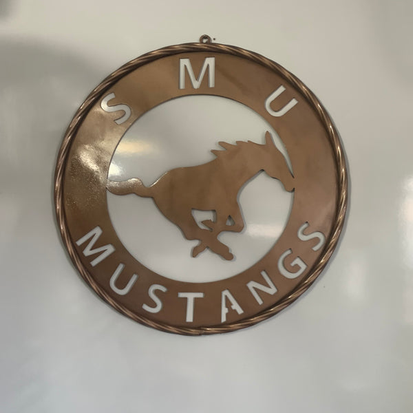 SMU MUSTANGS HAMMERED COPPER METAL CUSTOM VINTAGE CRAFT WALL ART TEAM SIGN HANDMADE