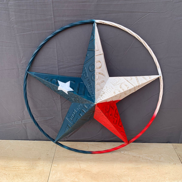 TEXAS LICENSE PLATE STAR RED WHITE & BLUE BARN METAL LONE STAR WESTERN HOME DECOR HANDMADE NEW 12",16",24",32",36"