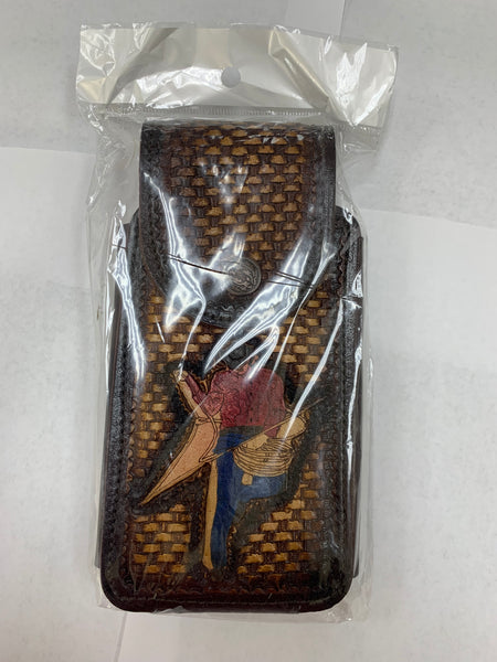 #EH11708 ROPING COWBOY LEATHER 7" POUCH EXTRA LARGE BELT LOOP CELL PHONE CASE UNIVERSAL OVERSIZE WESTERN LEATHER ART HANDMADE NEW