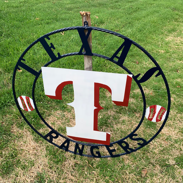 TEXAS RANGERS CUSTOM METAL VINTAGE CRAFT TEAM SIGN WHITE & RED & NAVY BLUE RING HANDMADE