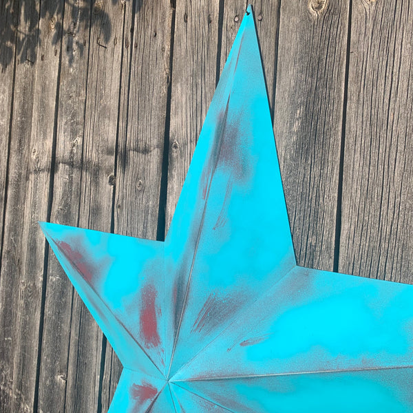 #EH10540 TURQUOISE DISTRESSED TWO TONE BARN STAR METAL ART WESTERN HOME DECOR HANDMADE NEW