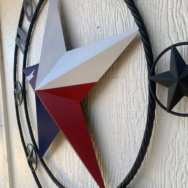 MORRISS TEXAS FLAG STYLE CUSTOM NAME STAR TWISTED ROPE BLACK RING WESTERN HOME DECOR HANDMADE