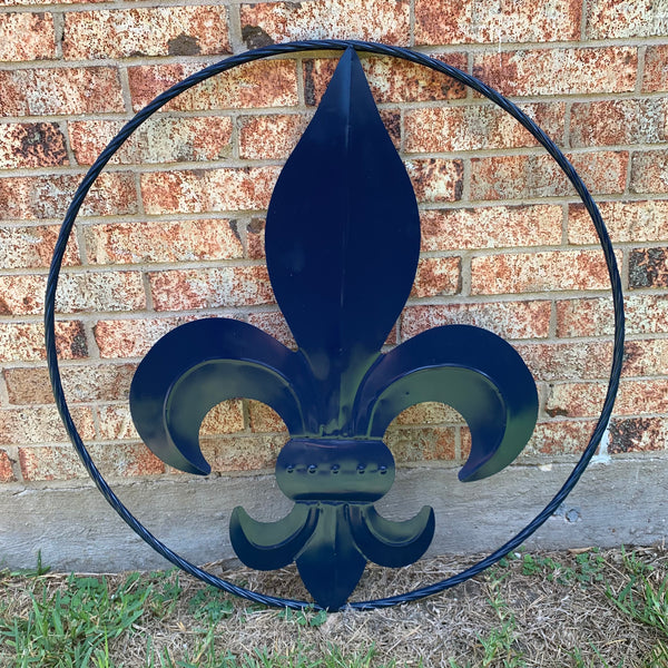 #EH10764 NAVY BLUE 24",36" FLEUR DE LIS METAL WALL ART SIGN WESTERN HOME DECOR HANDMADE NEW