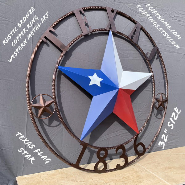 1836 TEXAS FLAG STAR RED WHITE BLUE TWISTED BRONZE RING WESTERN HOME DECOR HANDMADE NEW