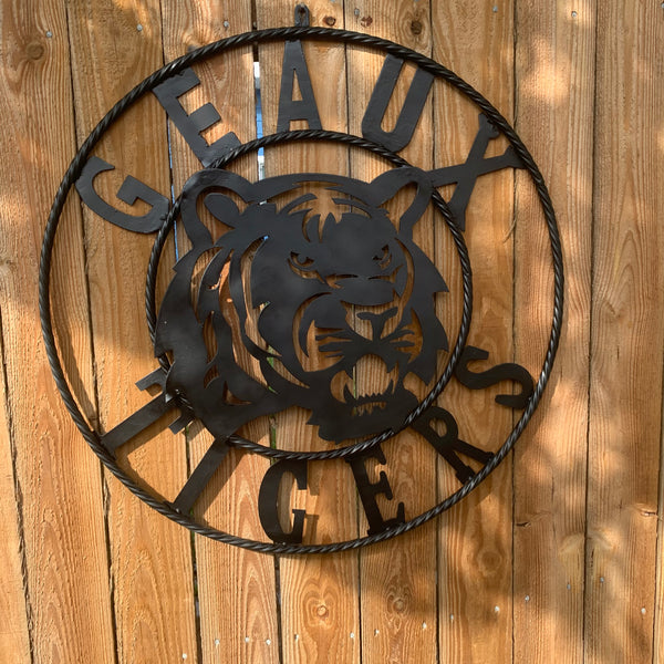 GEAUX TIGERS BLACK CUSTOM METAL VINTAGE CRAFT SIGN TEAM HANDMADE