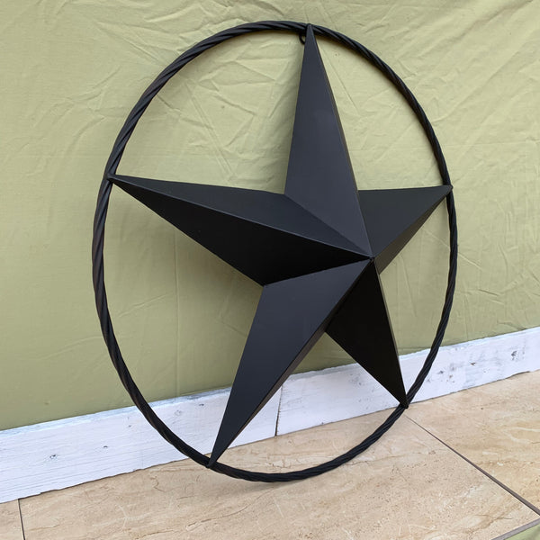 RUSTIC BLACK BARN STAR METAL LONE STAR 3d TWISTED ROPE RING WESTERN HOME DECOR HANDMADE NEW 12",16",24",32",36"-#EH10608