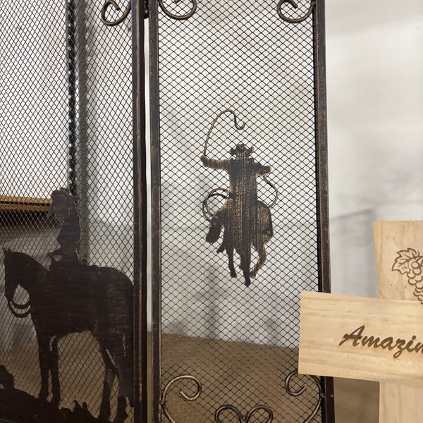 PRAYING COWBOY CHURCH METAL FIREPLACE SCREEN 39" X 34" WESTERN HOME DECOR HANDMADE #EH80004