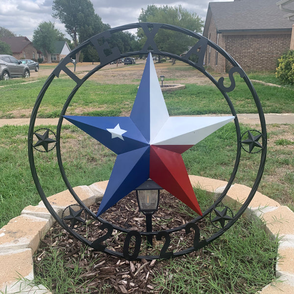 TEXAS 2022 STYLE CUSTOM NAME BARN STAR METAL LONESTAR 3d TWISTED BLACK ROPE RING WESTERN HOME DECOR   HANDMADE 24",32",36"