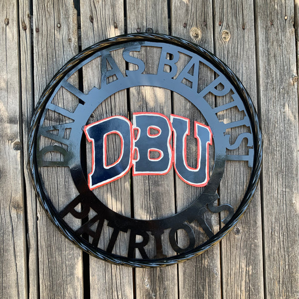 DBU DALLAS BAPTIST PATRIOTS CUSTOM METAL VINTAGE CRAFT TEAM SIGN WESTERN HOME DECOR HANDMADE