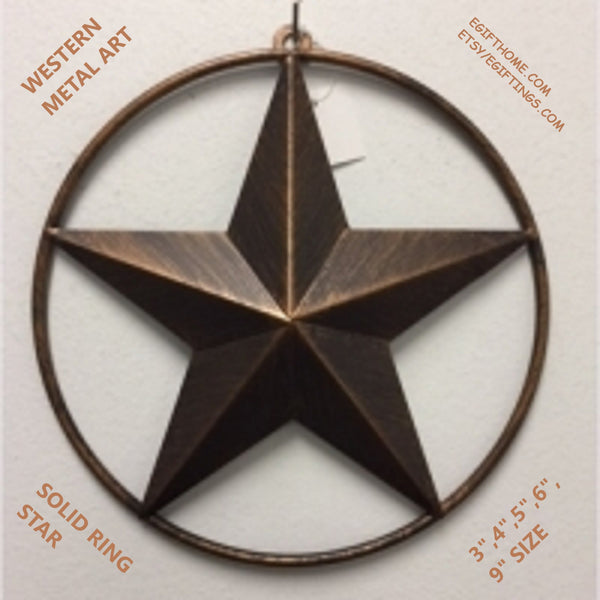 SOLID RING BRONZE BARN STAR METAL LONE STAR WESTERN HOME DECOR HANDMADE NEW 3" TO 38"-#EH10026