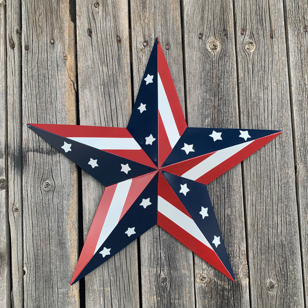 #EH11753 USA BARN STAR AMERICAN FLAG STAR RED WHITE & BLUE METAL STAR HANDMADE NEW 12",24",30"