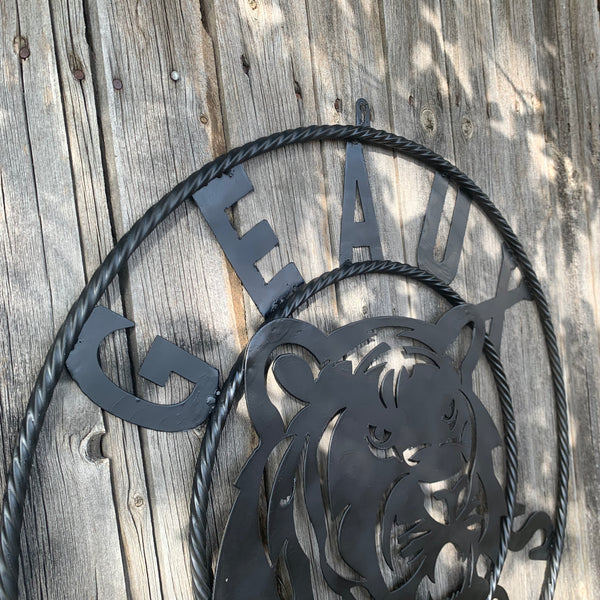 GEAUX TIGERS BLACK CUSTOM METAL VINTAGE CRAFT SIGN TEAM HANDMADE