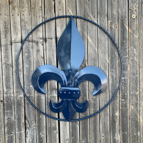 #EH10764 NAVY BLUE 24",36" FLEUR DE LIS METAL WALL ART SIGN WESTERN HOME DECOR HANDMADE NEW