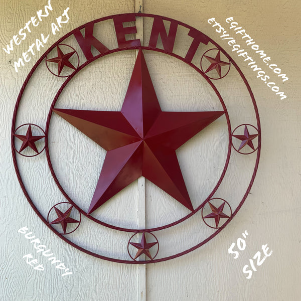 KENT STYLE YOUR CUSTOM STAR METAL NAME RUSTIC BURGUNDY RED CUSTOM 3d STAR METAL NAME BARN STAR TWISTED ROPE RING DESIGN METAL WALL ART HOME DECOR ANY SIZE