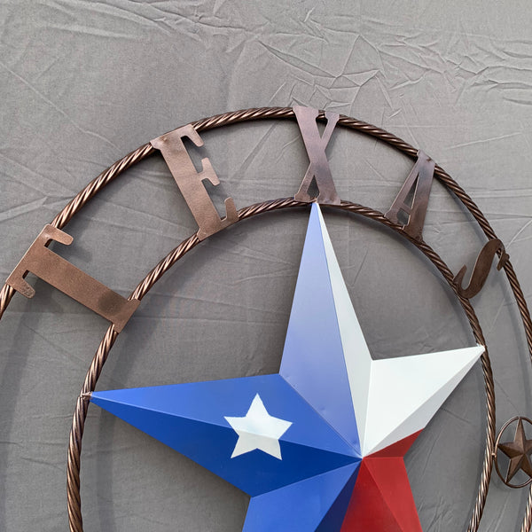 1836 TEXAS FLAG STAR RED WHITE BLUE TWISTED BRONZE RING WESTERN HOME DECOR HANDMADE NEW