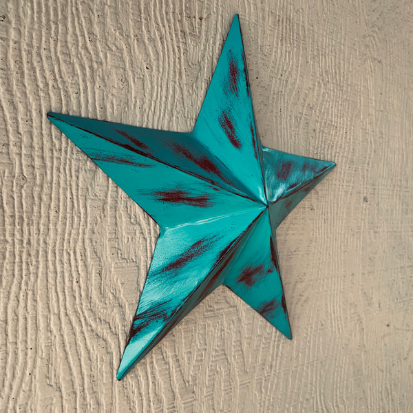 TURQUOISE DISTRESSED TWO TONE BARN STAR METAL ART WESTERN HOME DECOR HANDMADE NEW