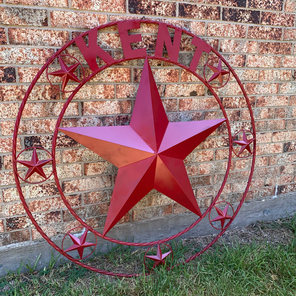 KENT STYLE YOUR CUSTOM STAR METAL NAME RUSTIC BURGUNDY RED CUSTOM 3d STAR METAL NAME BARN STAR TWISTED ROPE RING DESIGN METAL WALL ART HOME DECOR ANY SIZE