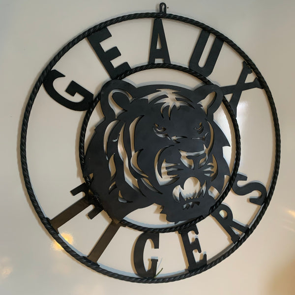 GEAUX TIGERS BLACK CUSTOM METAL VINTAGE CRAFT SIGN TEAM HANDMADE