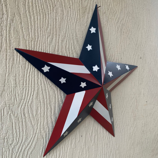#EH11753 USA BARN STAR AMERICAN FLAG STAR RED WHITE & BLUE METAL STAR HANDMADE NEW 12",24",30"