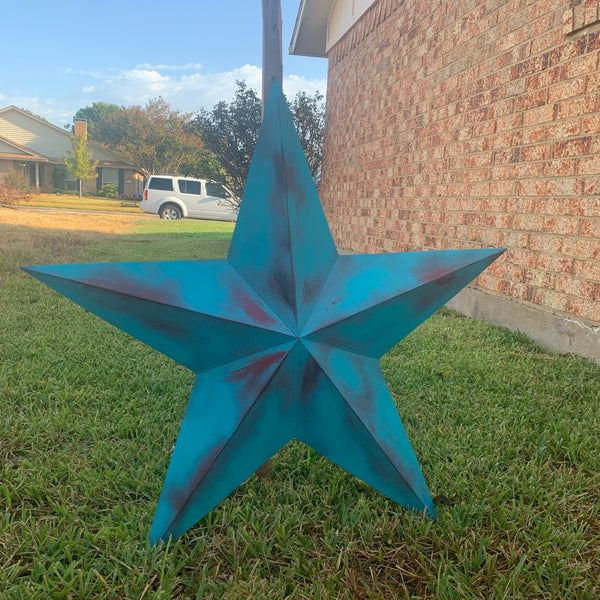 #EH10540 TURQUOISE DISTRESSED TWO TONE BARN STAR METAL ART WESTERN HOME DECOR HANDMADE NEW