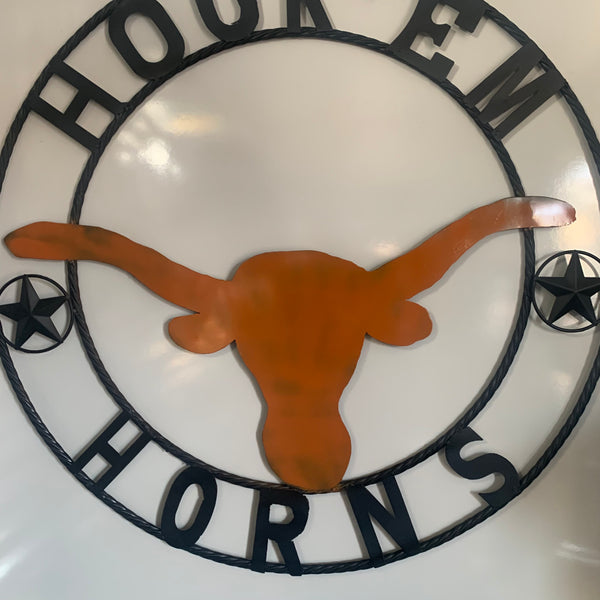 HOOKEM HORNS WITH LONE STAR TEXAS LONGHORNS HOOK EM METAL CUSTOM VINTAGE CRAFT WALL ART TEAM SIGN HANDMADE