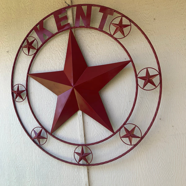 KENT STYLE YOUR CUSTOM STAR METAL NAME RUSTIC BURGUNDY RED CUSTOM 3d STAR METAL NAME BARN STAR TWISTED ROPE RING DESIGN METAL WALL ART HOME DECOR ANY SIZE