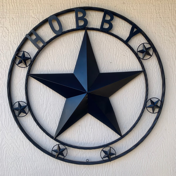 HOBBY STYLE CUSTOM NAME STAR BARN METAL STAR 3d TWISTED ROPE RING WESTERN HOME DECOR RUSTIC NAVY BLUE HANDMADE 24",32",36",50"