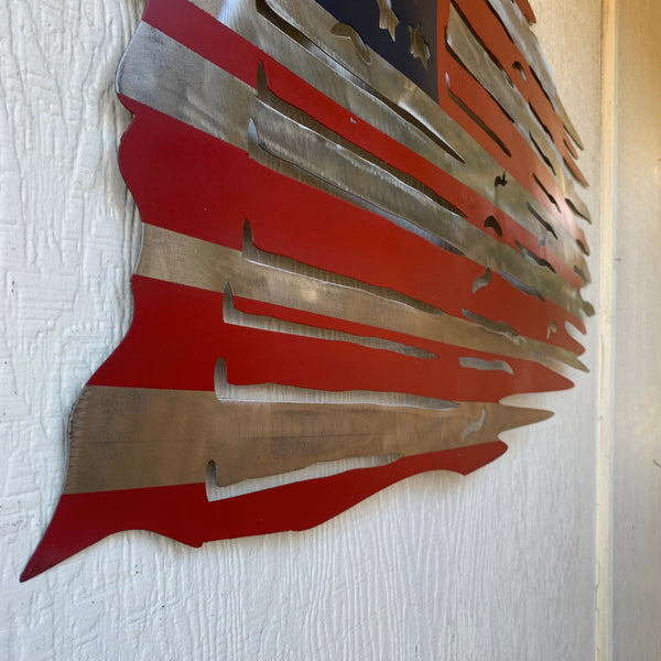 USA TATTERED AMERICAN FLAG METAL WALL ART WESTERN HOME DECOR HANDMADE NEW
