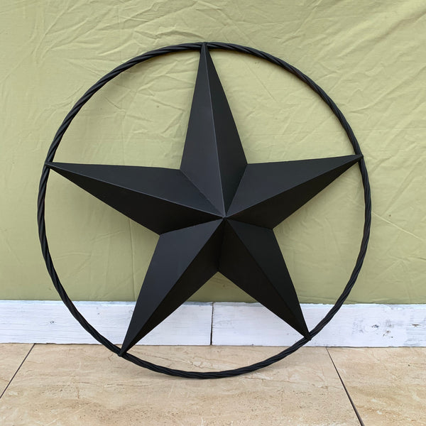 RUSTIC BLACK BARN STAR METAL LONE STAR 3d TWISTED ROPE RING WESTERN HOME DECOR HANDMADE NEW 12",16",24",32",36"-#EH10608
