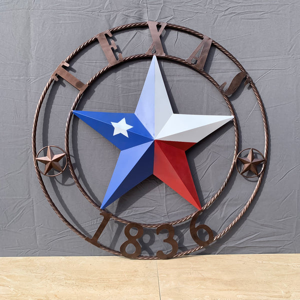 1836 TEXAS FLAG STAR RED WHITE BLUE TWISTED BRONZE RING WESTERN HOME DECOR HANDMADE NEW
