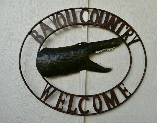 BAYOU COUNTRY SIGN CUSTOM METAL VINTAGE CRAFT SIGN WESTERN HOME DECOR HANDMADE 31" X 26"