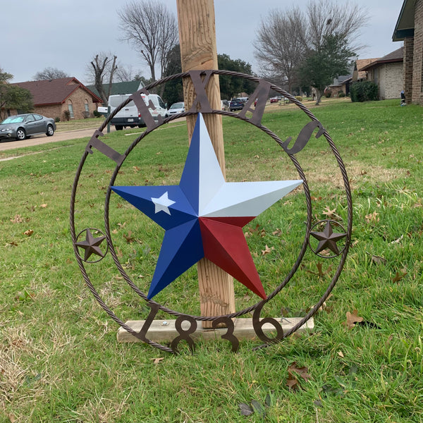 1836 TEXAS FLAG STAR RED WHITE BLUE TWISTED BRONZE RING WESTERN HOME DECOR HANDMADE NEW