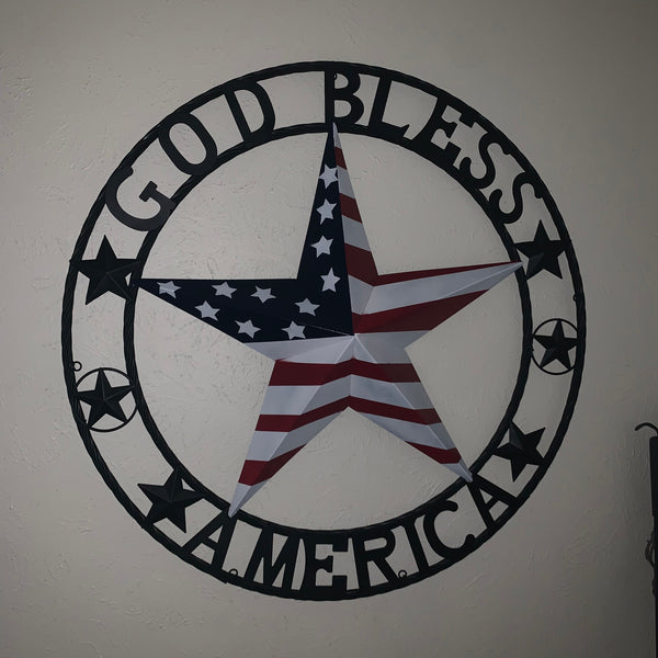 GOD BLESS AMERICA USA FLAG 3d STAR METAL BARN STAR LONE STAR TWISTED ROPE RING WALL ART WESTERN HOME DECOR RED WHITE & BLUE HANDMADE NEW #EH10490