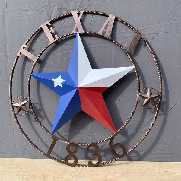 1836 TEXAS FLAG STAR RED WHITE BLUE TWISTED BRONZE RING WESTERN HOME DECOR HANDMADE NEW
