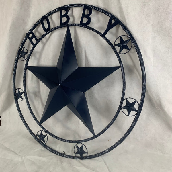 HOBBY STYLE CUSTOM NAME STAR BARN METAL STAR 3d TWISTED ROPE RING WESTERN HOME DECOR RUSTIC NAVY BLUE HANDMADE 24",32",36",50"