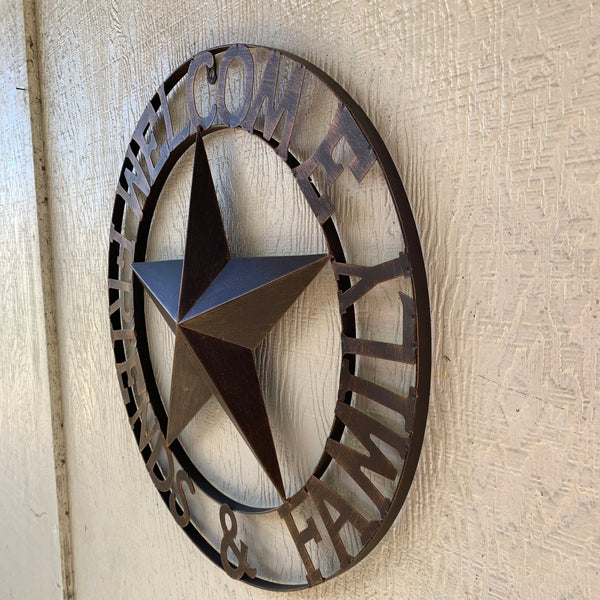 WELCOME FRIENDS FAMILY BARN METAL STAR WALL ART WESTERN HOME DECOR HANDMADE NEW